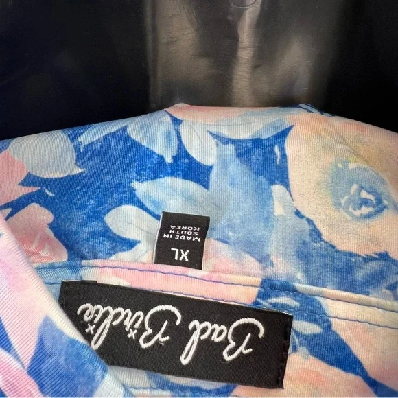 BAD BIRDIE Coachella Floral Print Blue Pink Golf Easter Men’s Size XL Polo Shirt - Picture 5 of 9